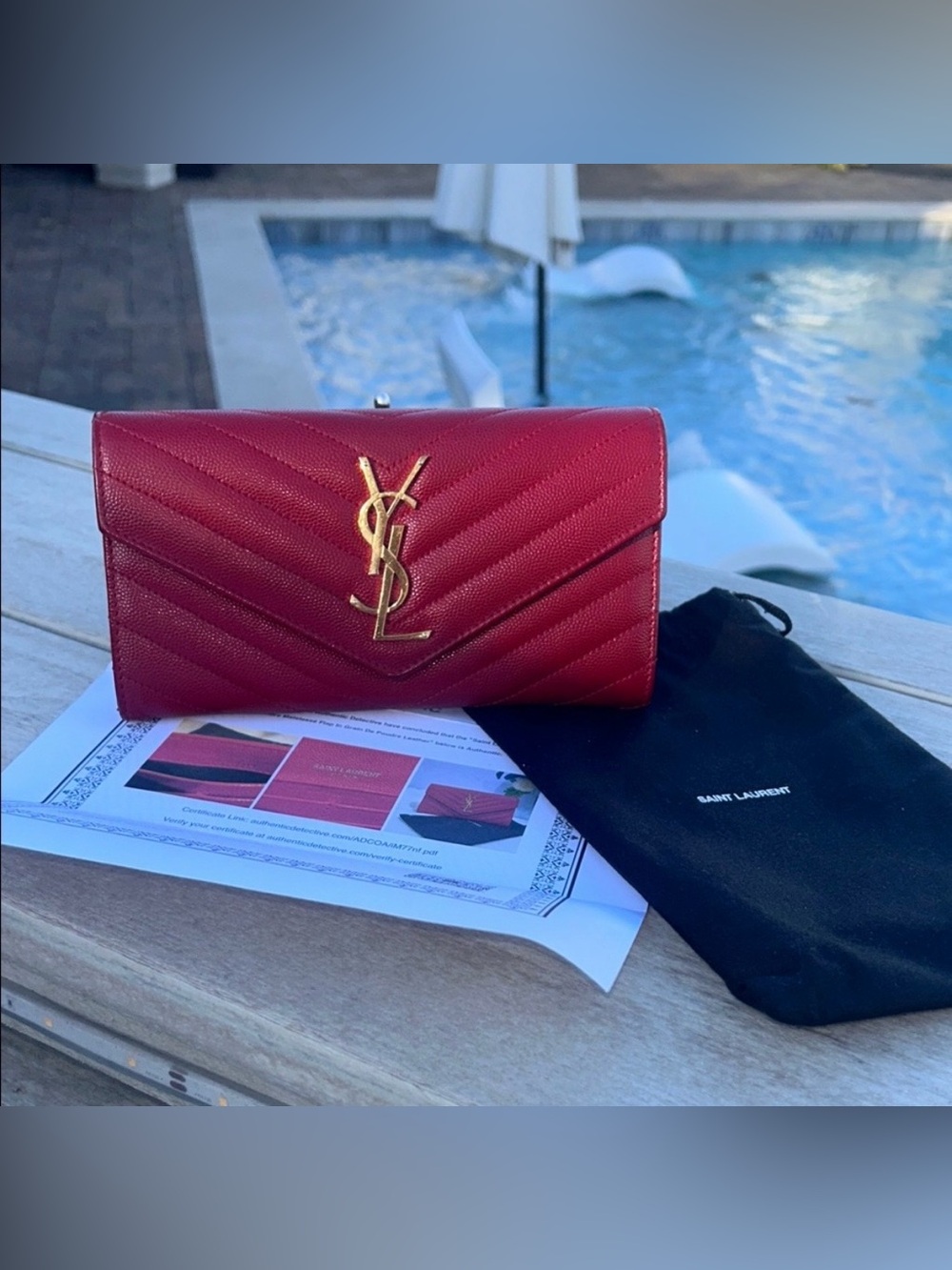 Saint Laurent Red Quilted Leather Wallet with Gold YSL Logo